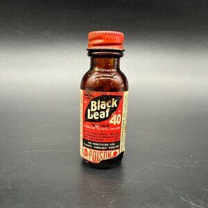 Vintage Advertising Mid Century Red Black Leaf EMPTY Glass Bottle Decor